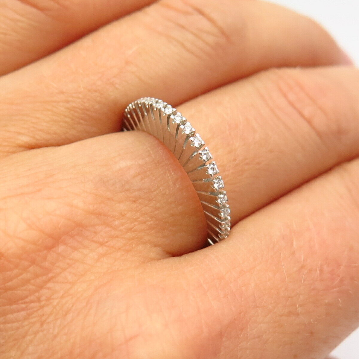 925 Sterling Silver C Z Domed Design Thin Stackable Ring