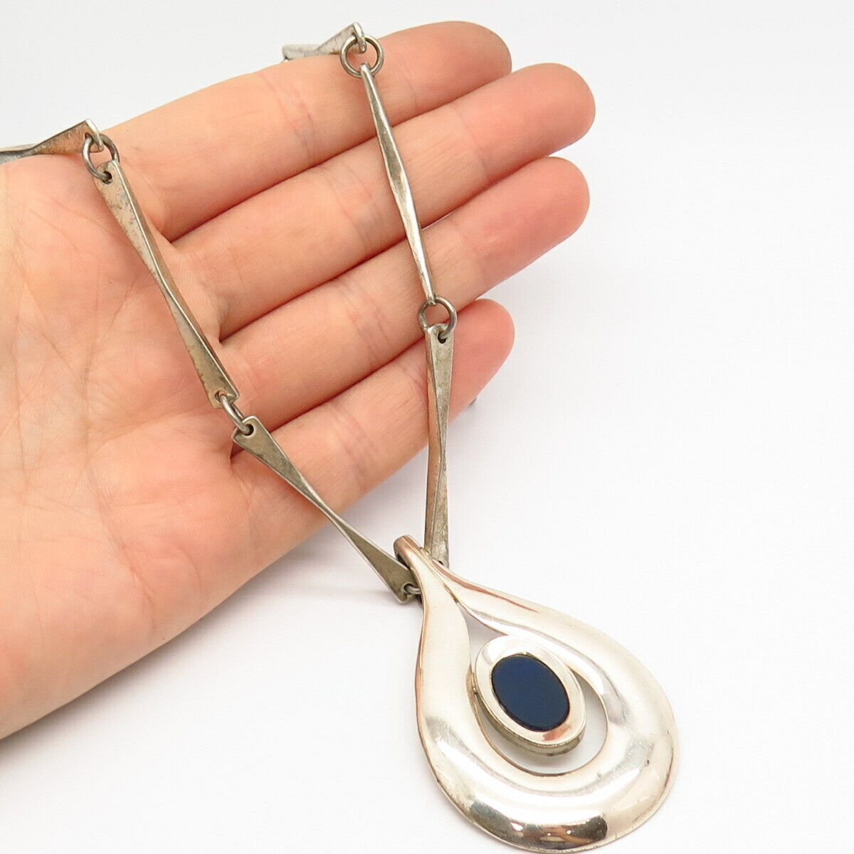 925 Sterling Franz Scheuerle Art-Glass Teardrop Pendant Chain Necklace 24"