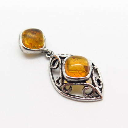 925 Sterling Silver Real Amber Swirl Design Slide Pendant