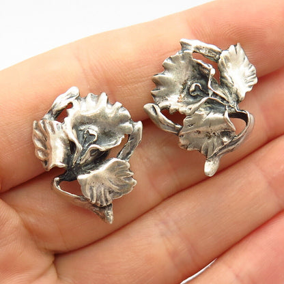 925 Sterling Silver Vintage Floral Design Screw Back Earrings