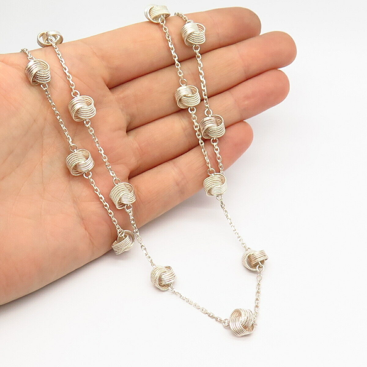 925 Sterling Silver Knot Design Long Ball Chain Necklace 31"