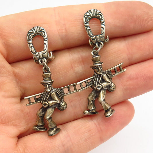 800 / 835 Silver Vintage Lamplighter Design Dangling Clip On Earrings