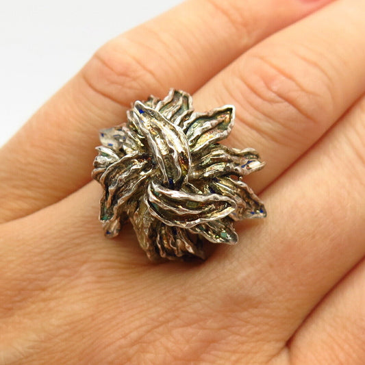 925 Sterling Silver Seaweed Design Statement Ring Size 5 3/4