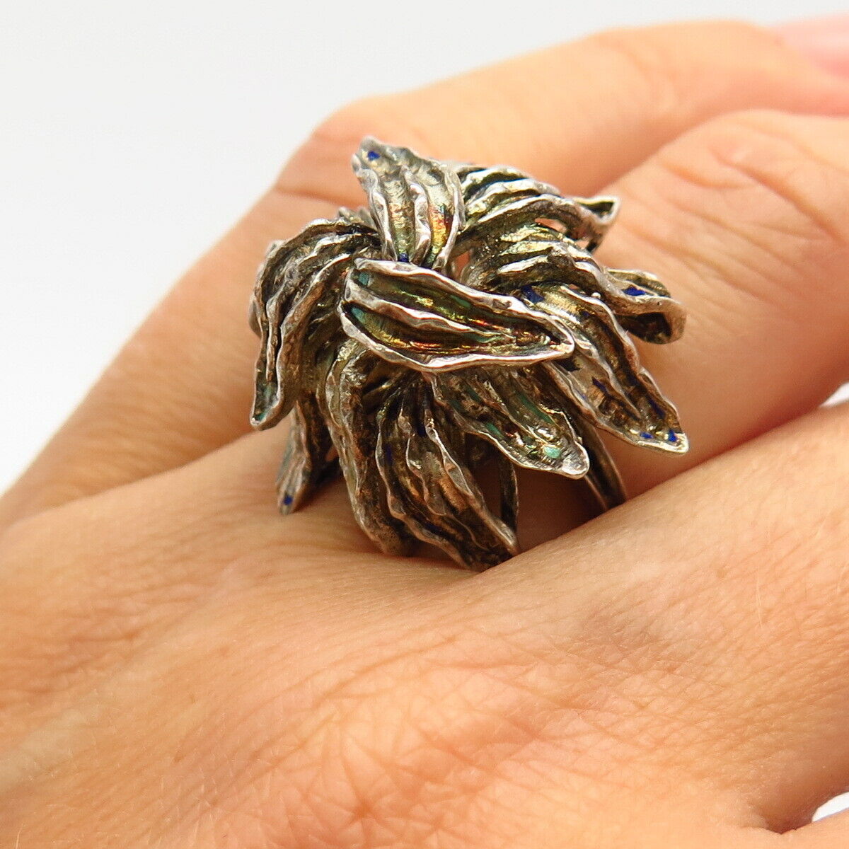 925 Sterling Silver Seaweed Design Statement Ring Size 5 3/4