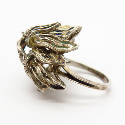 925 Sterling Silver Seaweed Design Statement Ring Size 5 3/4