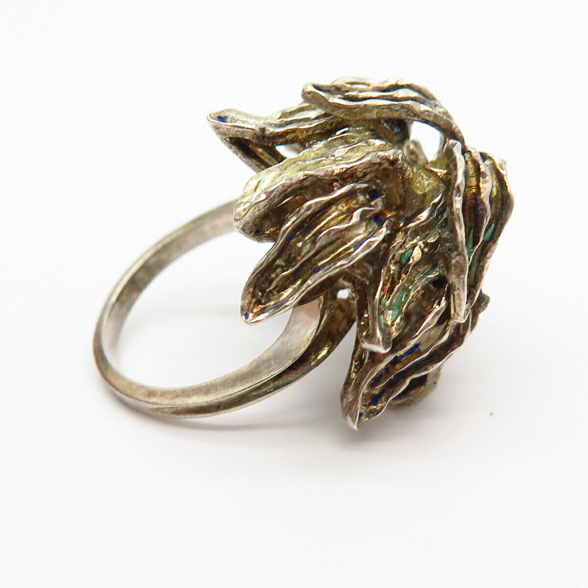 925 Sterling Silver Seaweed Design Statement Ring Size 5 3/4