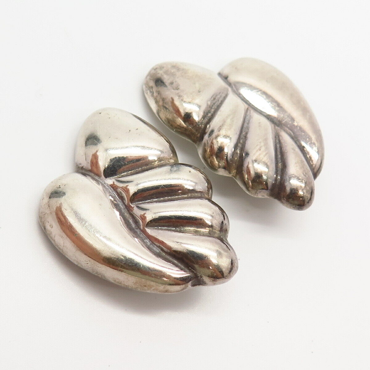 925 Sterling Silver Vintage Mexico Modernist Design Clip On Earrings