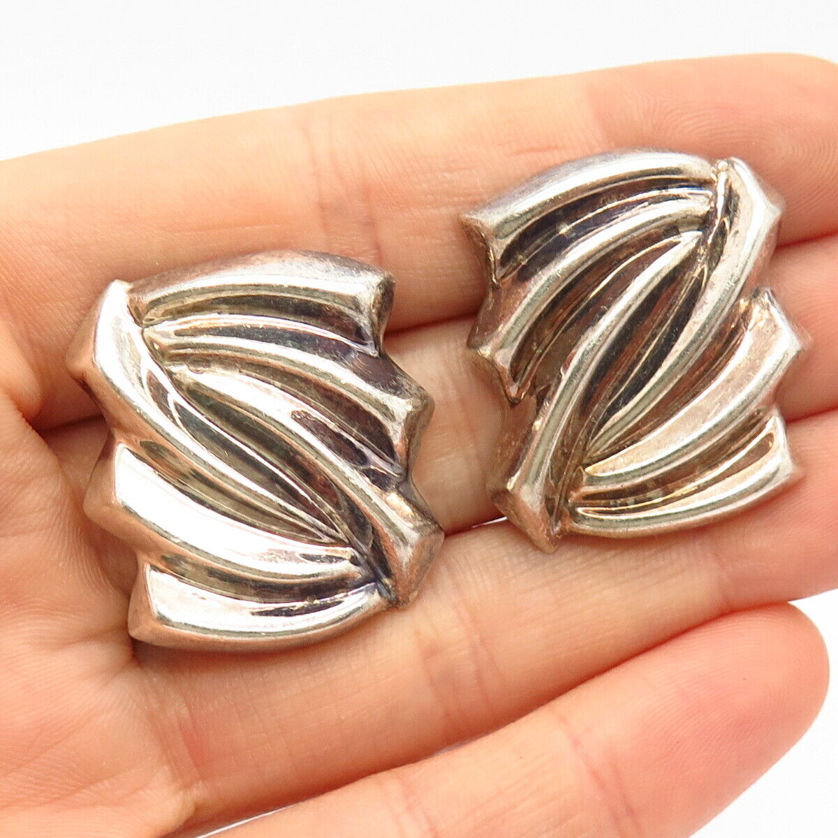 925 Sterling Silver Vintage Mexico Modernist Design Earrings