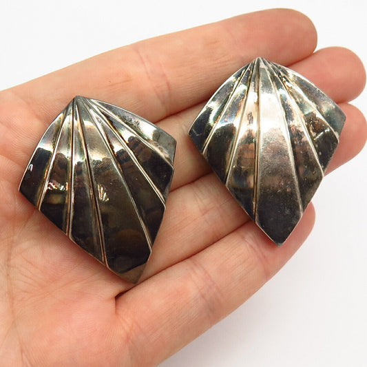 925 Sterling Silver Vintage Krypell Ribbed Design Clip On Earrings