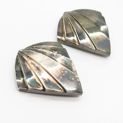 925 Sterling Silver Vintage Krypell Ribbed Design Clip On Earrings