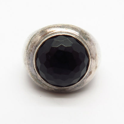 925 Sterling Silver Real Black Onyx Gem Statement Domed Ring Size 8 1/4