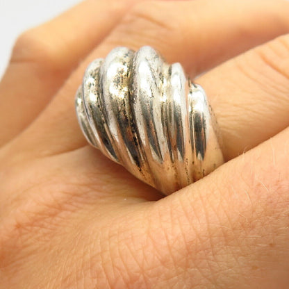 925 Sterling Silver Vintage Mexico Ribbed Design Statement Ring Size 11 1/4