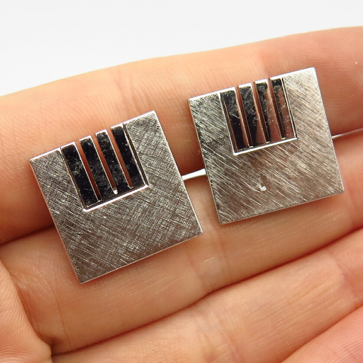 925 Sterling Silver Vintage Cutout Stripes Design Cufflinks