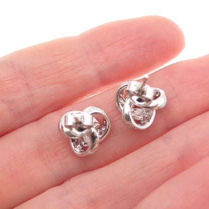 925 Sterling Silver Real Round-Cut Diamond Twisted Knot Stud Earrings