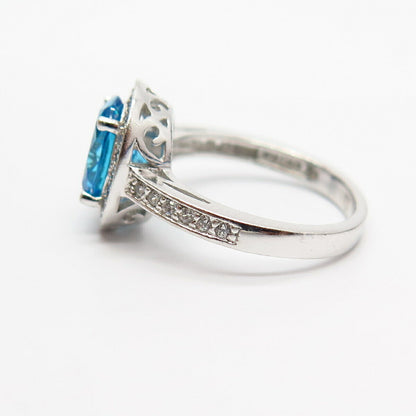 925 Sterling Silver White & Mystic Blue C Z Ring Size 5 1/4