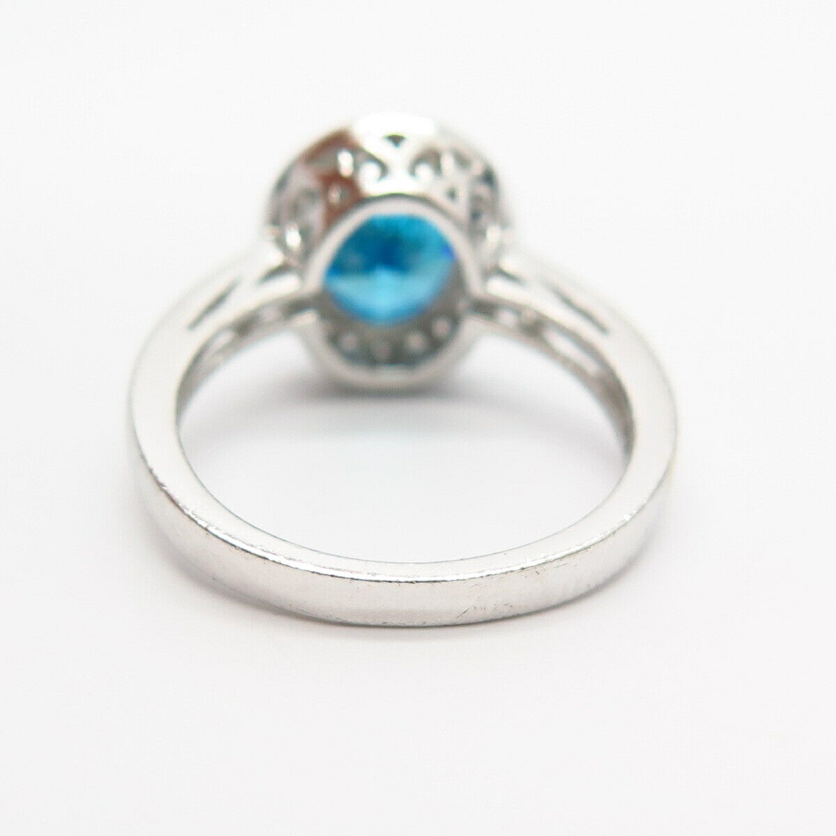 925 Sterling Silver White & Mystic Blue C Z Ring Size 5 1/4