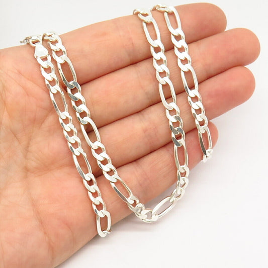 925 Sterling Silver Classic Figaro Chain Necklace 23"