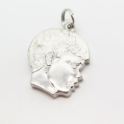 925 Sterling Silver Vintage Boy Profile Face Design Pendant