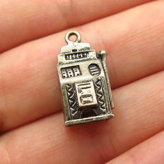 925 Sterling Silver Vintage Slot Machine For Good Luck Charm Pendant