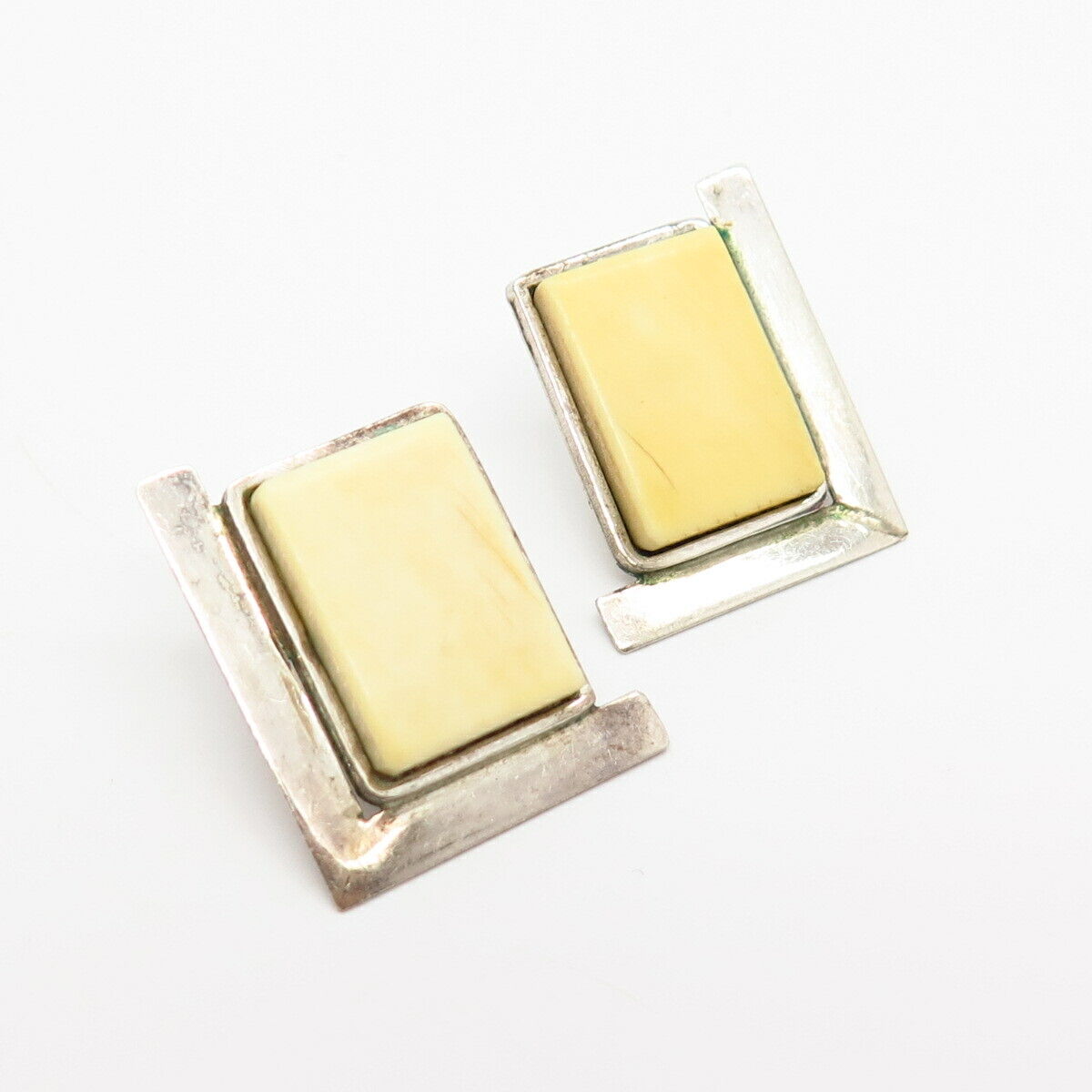 925 Sterling Silver Real Shell Modernist Design Earrings