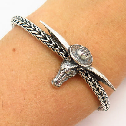 925 Sterling Silver Horse Design Charm Wheat Link Bracelet 6 1/4"