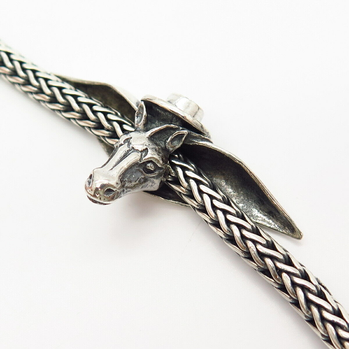 925 Sterling Silver Horse Design Charm Wheat Link Bracelet 6 1/4"