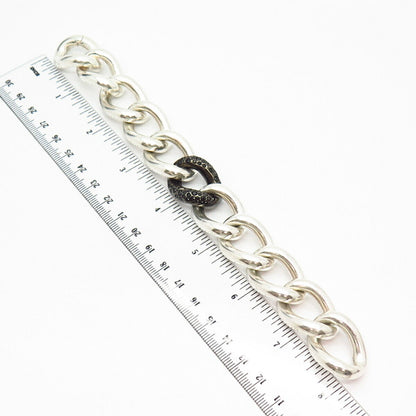 925 Sterling Silver Jane Taylor C Z Solid Thick Cable Link Bracelet 6"