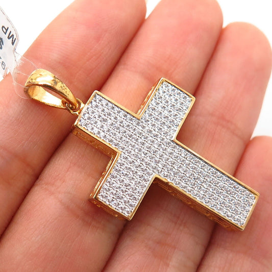 925 Sterling Silver Gold Plated Pave Swarovski Crystal Cross Pendant