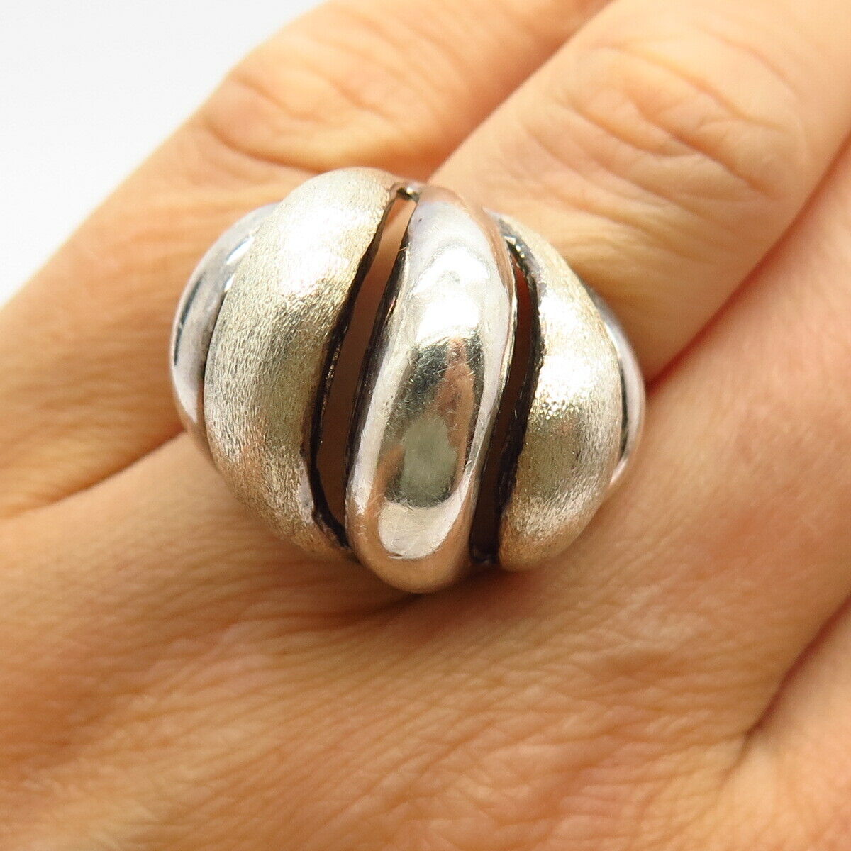 925 Sterling Silver Vintage Domed Statement Wide Ring Size 6 3/4