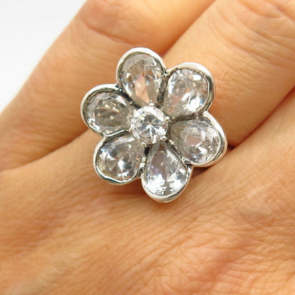 925 Sterling Silver C Z Cluster Floral Design Ring Size 6 1/4