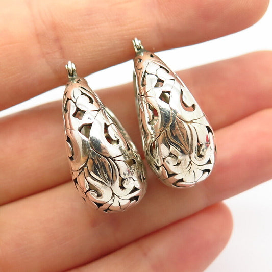 925 Sterling Silver Cutout Swirl Design Hoop Earrings