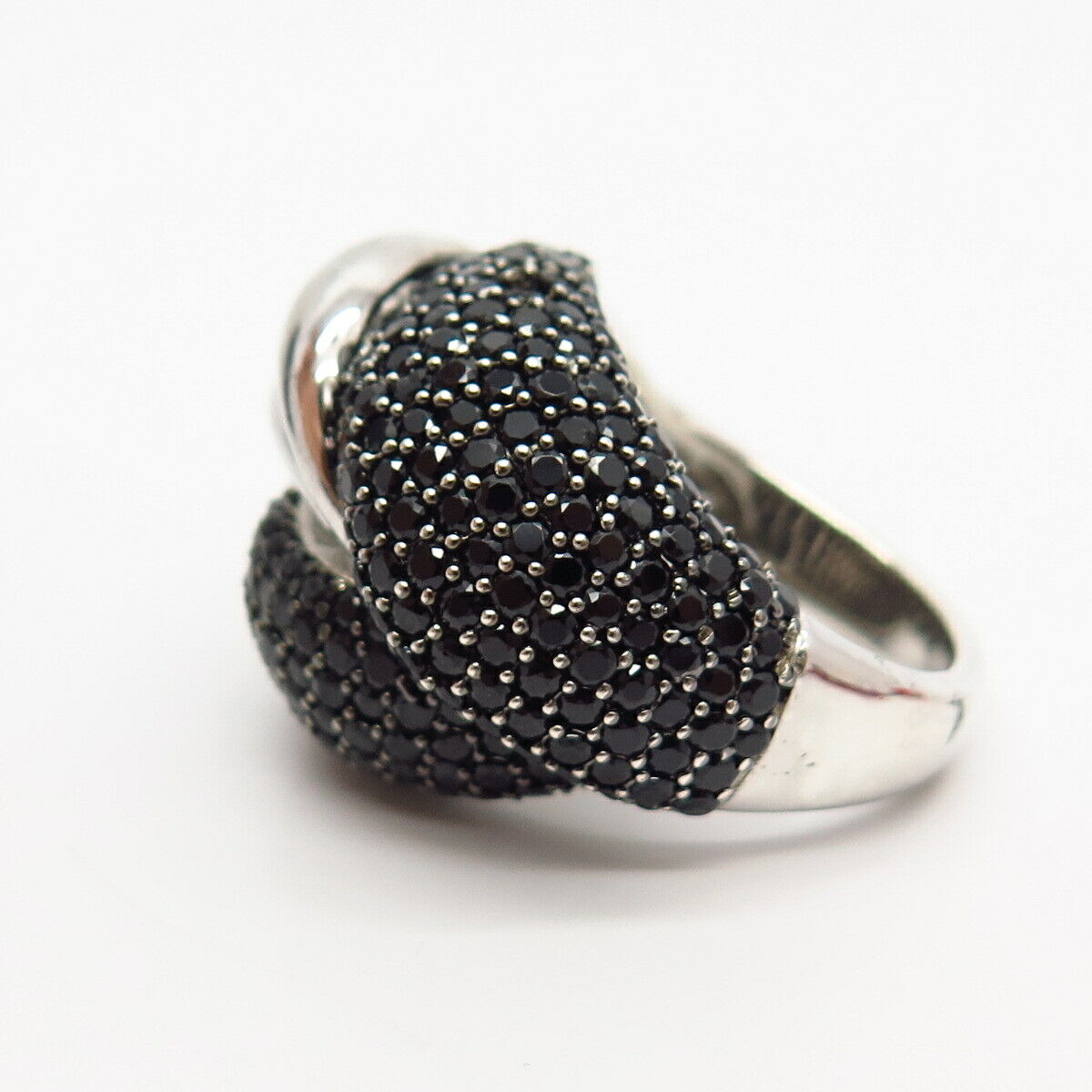 925 Sterling Silver Black C Z Leaf Design Domed Wide Ring Size 8