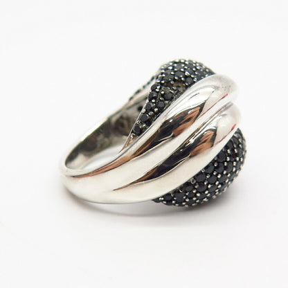 925 Sterling Silver Black C Z Leaf Design Domed Wide Ring Size 8