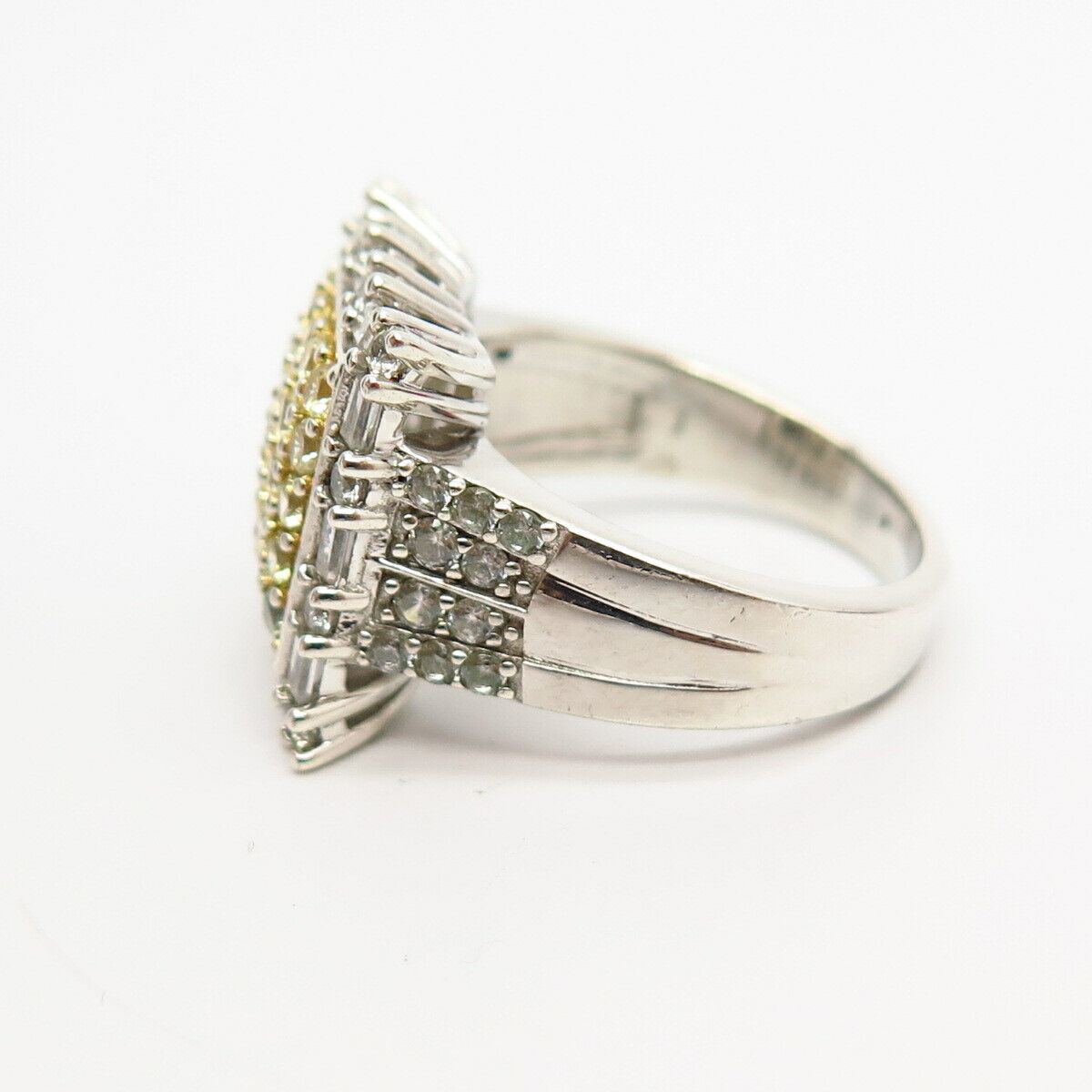 925 Sterling Silver White & Canary-Tone C Z Square Design Ring Size 7