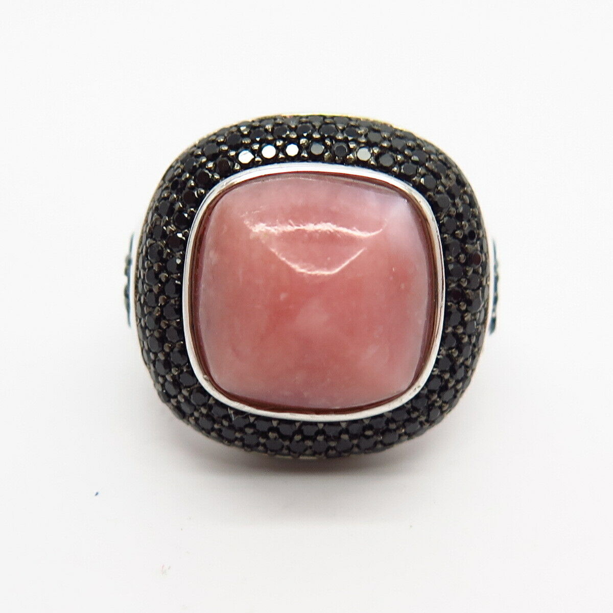 925 Sterling Silver Real Rhodonite & Melanite Gem Statement Ring Size 7 3/4