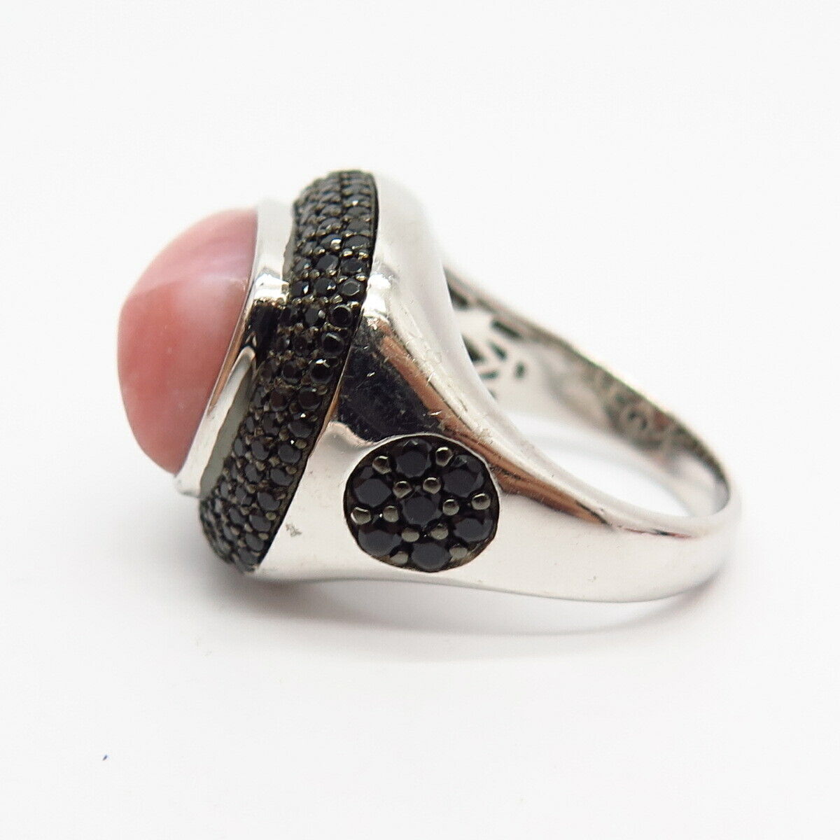 925 Sterling Silver Real Rhodonite & Melanite Gem Statement Ring Size 7 3/4