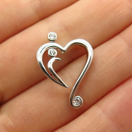 925 Sterling Silver C Z Open Heart Design Slide Pendant