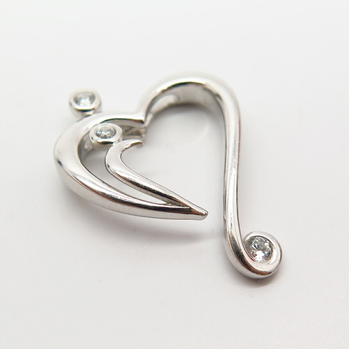 925 Sterling Silver C Z Open Heart Design Slide Pendant