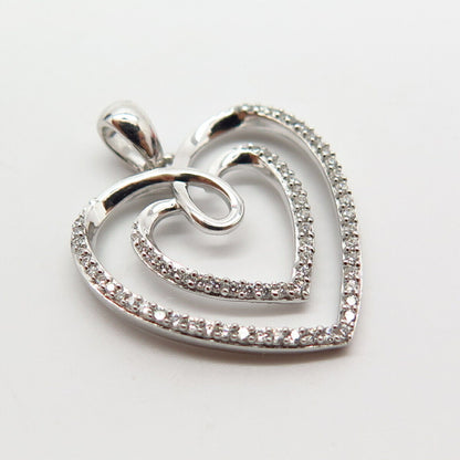 925 Sterling Silver C Z Open Double Heart Design Pendant