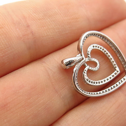 925 Sterling Silver C Z Open Double Heart Design Pendant