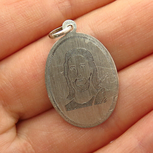 925 Sterling Silver Vintage Old Stock Jesus Religious Theme Oval Shape Pendant