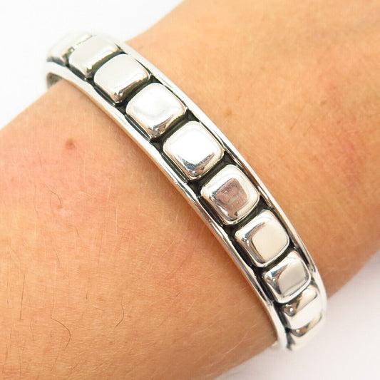 925 Sterling Silver Mexico Square Design Bangle Bracelet 8"