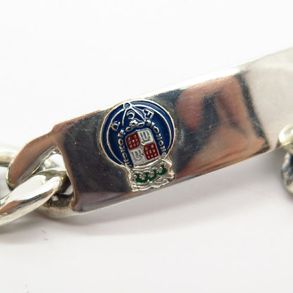 925 Sterling Silver Enamel Coat Of Arms ID Cuban Link Bracelet 7 3/4