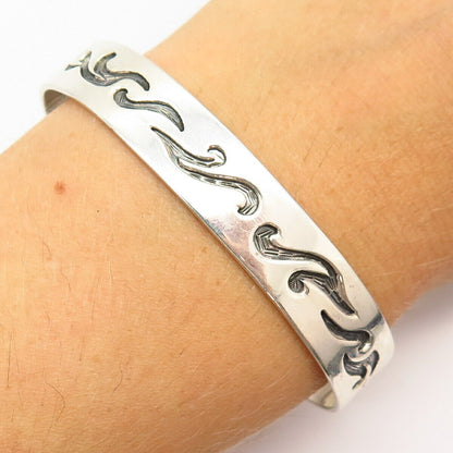 925 Sterling Silver Mexico Carved Swirl Design Cuff Bracelet 7 1/4"