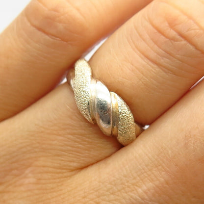 925 Sterling Silver 2-Tone Textured Twisted Design Ring Size 6