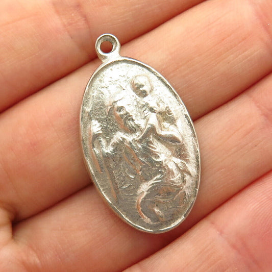 925 Sterling Silver Vintage Creed St. Christopher Religious Pendant