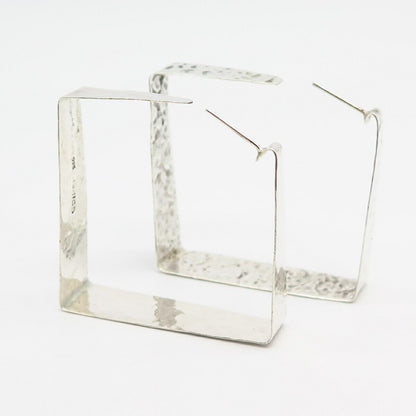 925 Sterling Silver Mexico Hammerd Finish Square Hoop Earrings