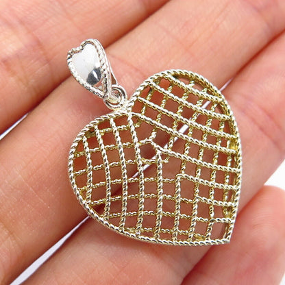 925 Sterling Silver 2-Tone Woven Heart Design Pendant