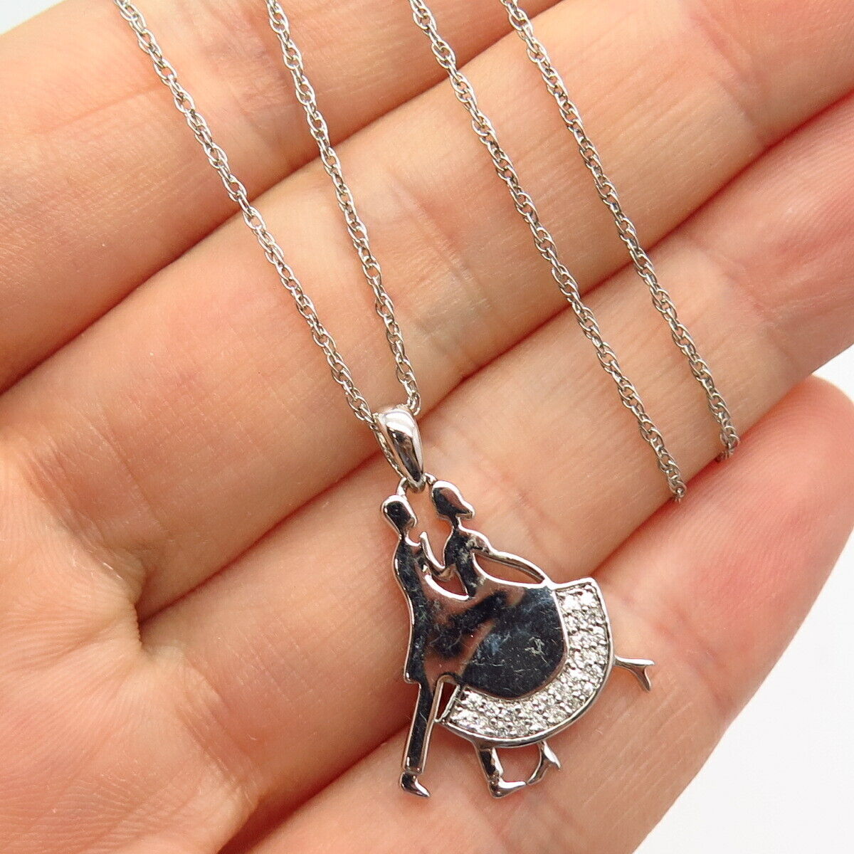 925 Sterling Silver C Z Dancing Couple Pendant Chain Necklace 18"