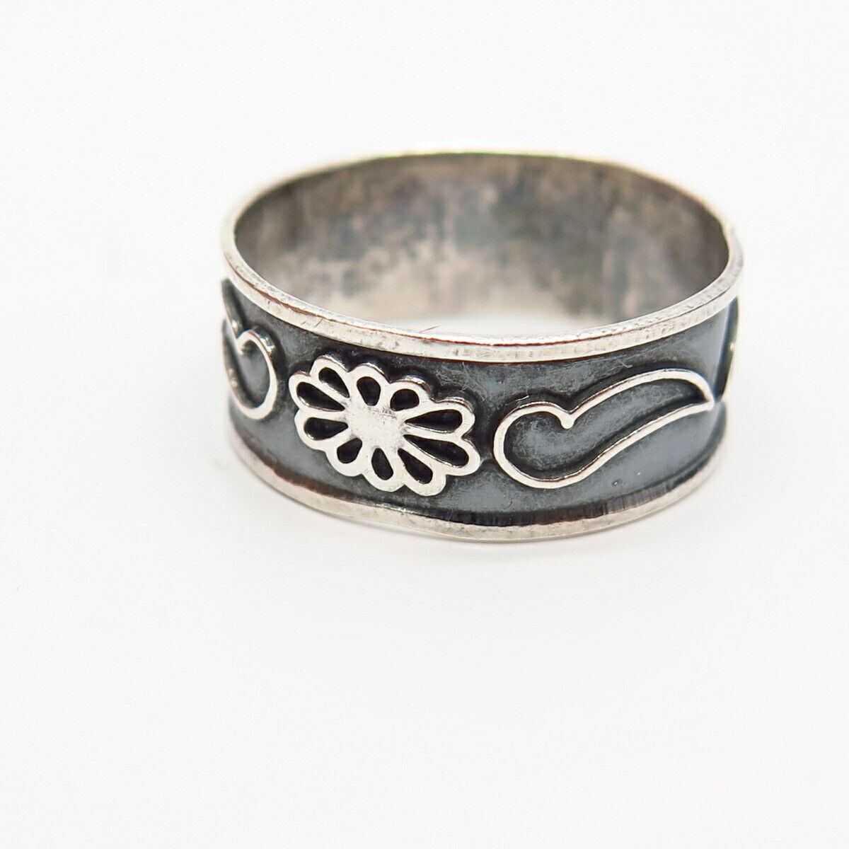 925 Sterling Silver Floral Design Band Ring Size 10